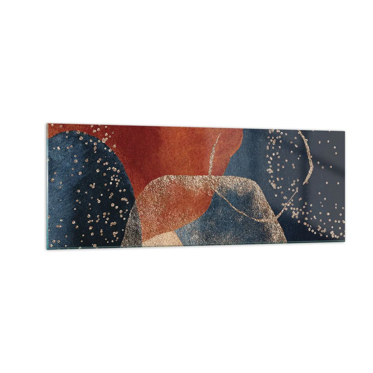 Quadro su vetro - Forme astratte nelle tonalità del rosso e del blu - 140x50cm - La leggerezza dell'essere - Decorazione murale moderna per soggiorno e camera da letto ARTTOR