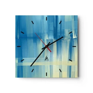 Orologio da parete - Orologio in Vetro - Un dipinto astratto nei toni del turchese e del blu con pennellate geometriche. - 30x30cm - Composizione in turchese - Decorazione murale moderna per soggiorno e camera da letto ARTTOR