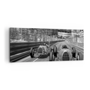 Quadro su tela - Stampe su Tela - Scena di gara automobilistica retrò monocromatica - 120x50cm - Tanto tempo fa a Montecarlo - Decorazione murale moderna per soggiorno e camera da letto ARTTOR