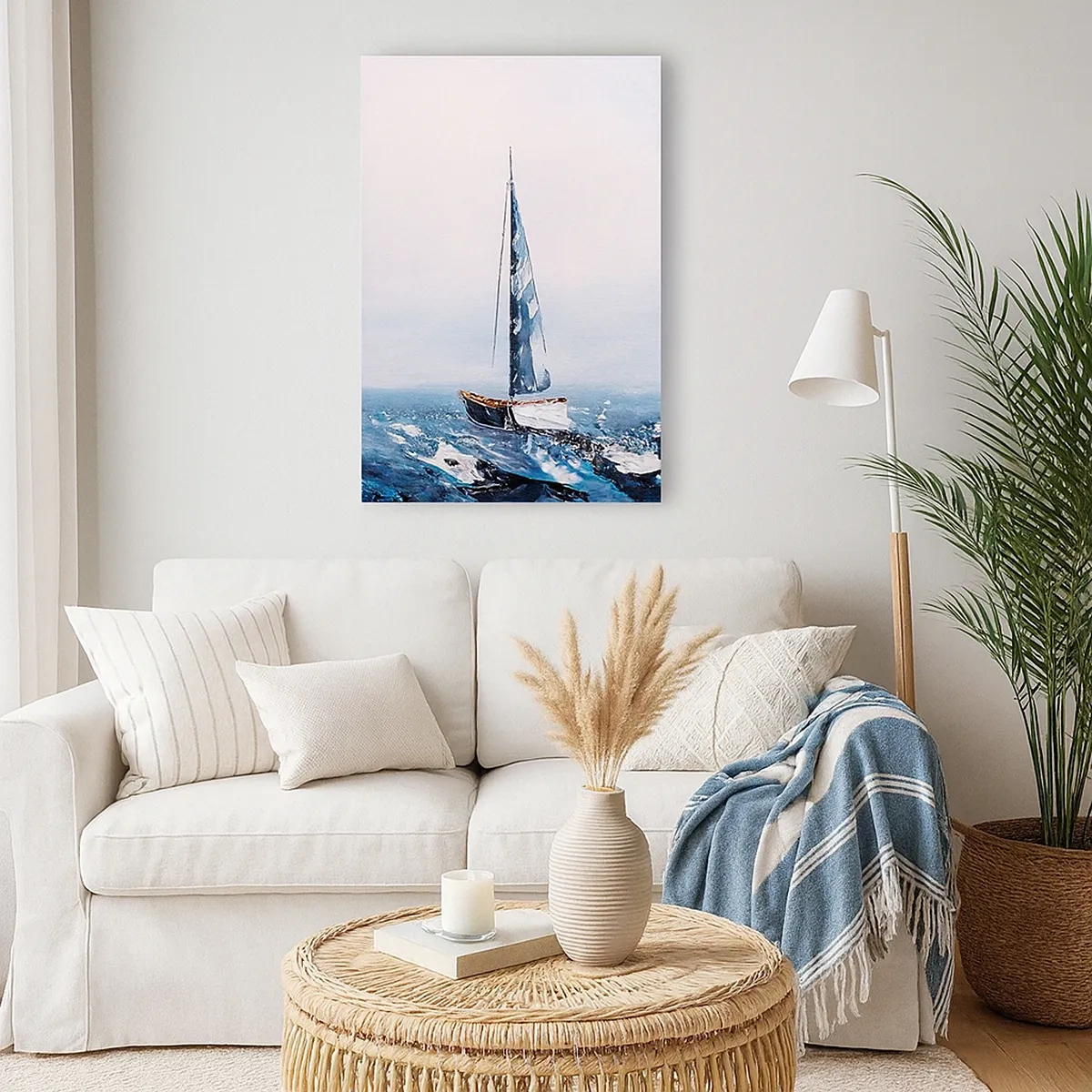 Quadro su tela - Stampe su Tela - Barche a vela su un mare in tempesta in una composizione pittorica - 50x70cm - Fratellanza nel vento - Decorazione murale moderna per soggiorno e camera da letto ARTTOR
