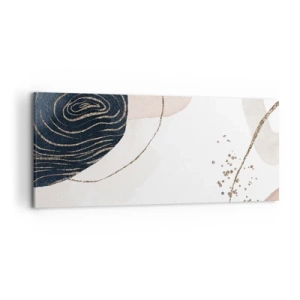 Quadro su tela - Stampe su Tela - Forme astratte nei toni del beige e del blu navy con dettagli dorati - 120x50cm - Tutto scorre - Decorazione murale moderna per soggiorno e camera da letto ARTTOR