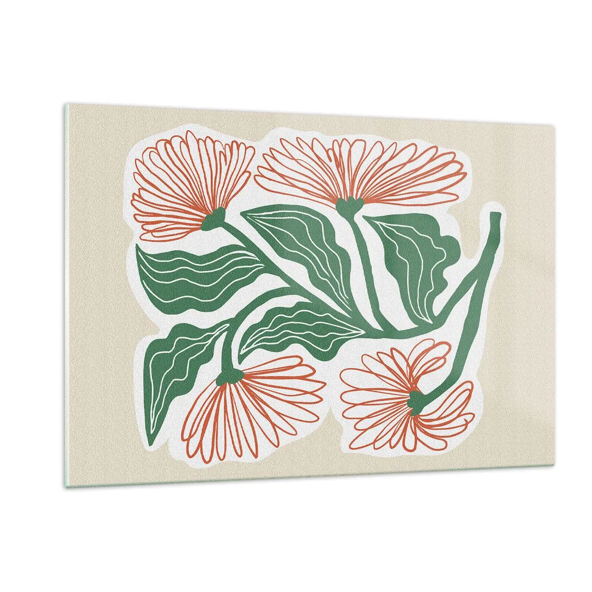 Quadro su vetro - Fiori decorativi in stile folk su sfondo chiaro - 120x80cm - Folklore e modernità - Decorazione murale moderna per soggiorno e camera da letto ARTTOR