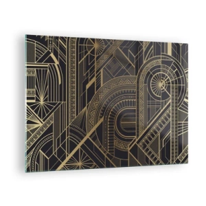 Quadro su vetro - Motivo geometrico Art Déco in oro e nero - 70x50cm - Concetti, idee, progetti - Decorazione murale moderna per soggiorno e camera da letto ARTTOR