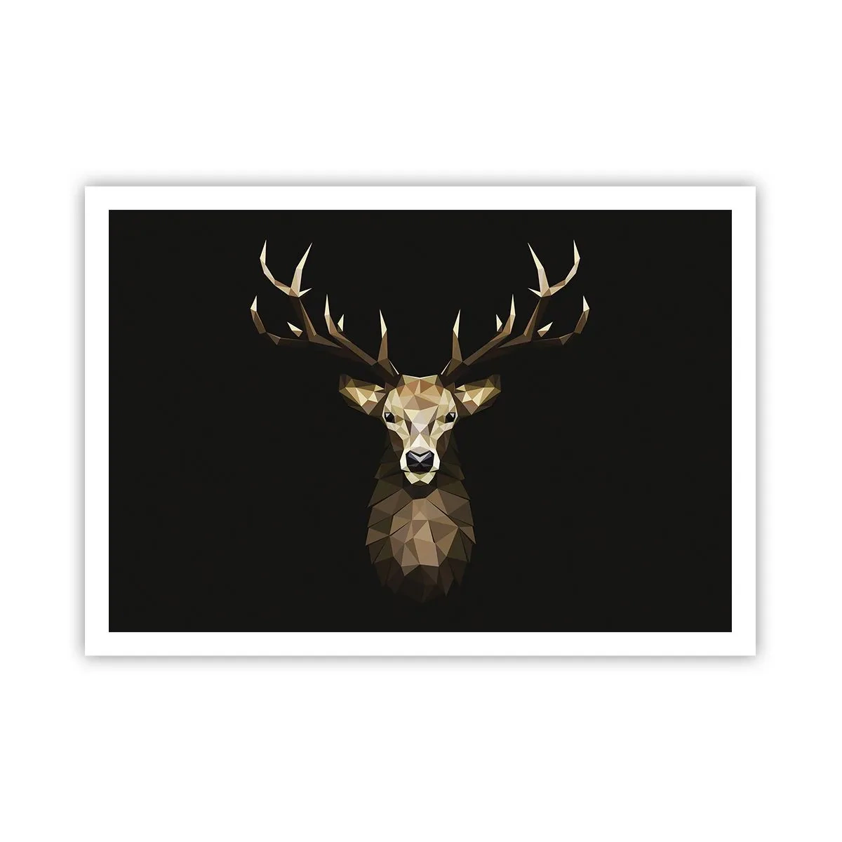 Poster - Cervo poligonale geometrico su sfondo nero - 100x70cm - Cervo cubista - Decorazione murale moderna per soggiorno e camera da letto ARTTOR