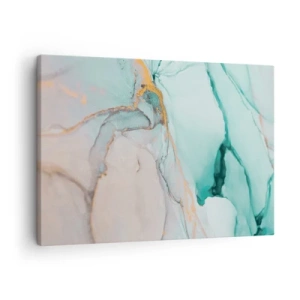 Quadro su tela - Stampe su Tela - Una composizione astratta nei toni del turchese e dell'oro. - 70x50cm - Danza di forme e colori - Decorazione murale moderna per soggiorno e camera da letto ARTTOR