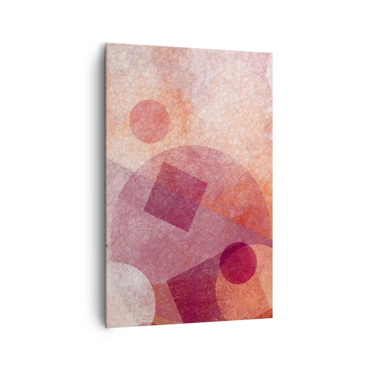 Quadro su tela - Stampe su Tela - Forme geometriche astratte in tonalità pastello di rosa - 80x120cm - Trasformazioni geometriche in rosa - Decorazione murale moderna per soggiorno e camera da letto ARTTOR