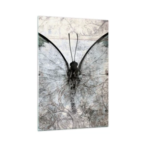 Quadro su vetro - Una farfalla nei toni del verde e del grigio su uno sfondo decorativo - 70x100cm - In stile Art Nouveau - Decorazione murale moderna per soggiorno e camera da letto ARTTOR