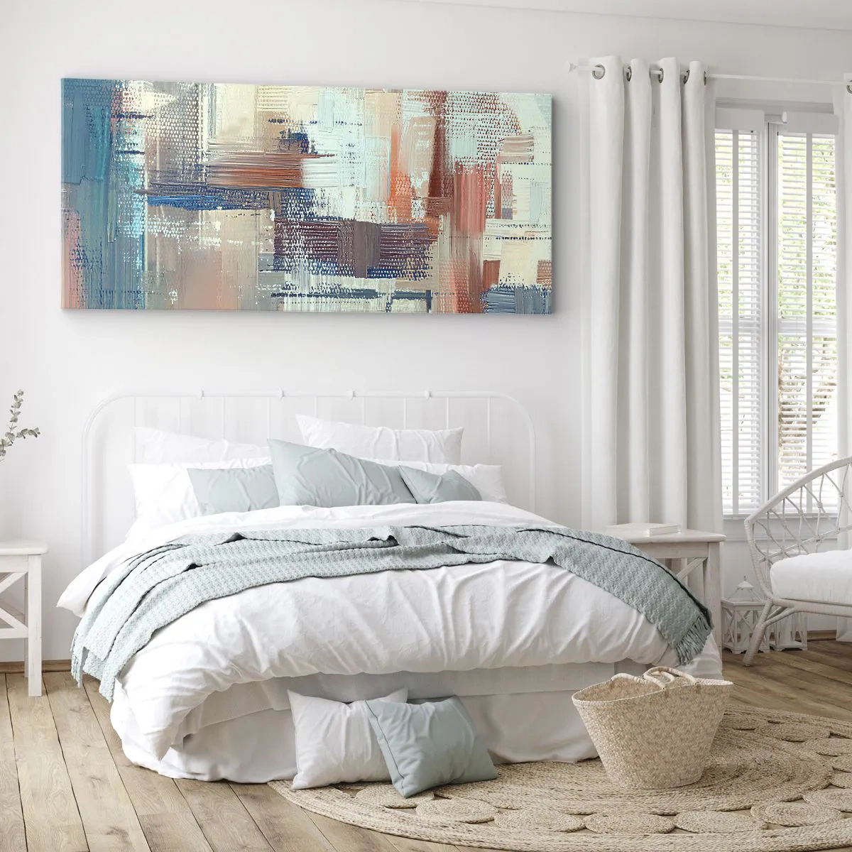 Quadro su tela - Stampe su Tela - Composizione astratta nei toni del blu e del beige - 160x50cm - Arrivando alla luce - Decorazione murale moderna per soggiorno e camera da letto ARTTOR