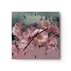 Orologio da parete - Orologio in Vetro - Peonie rosa con farfalla su sfondo pastello - 30x30cm - L'apice della romanticità - Decorazione murale moderna per soggiorno e camera da letto ARTTOR