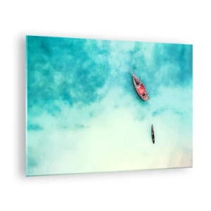 Quadro su vetro - Barche su acque azzurre in un ambiente tranquillo - 70x50cm - Nelle spiagge di Zanzibar, quando c'è troppa acqua... - Decorazione murale moderna per soggiorno e camera da letto ARTTOR