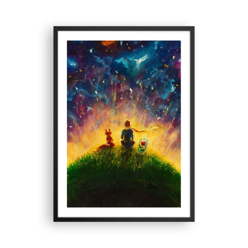 Poster in cornice nera - Figure sedute su una collina sotto un cielo stellato - 50x70cm - Amore e amicizia: l'intero mondo - Decorazione murale moderna per soggiorno e camera da letto ARTTOR