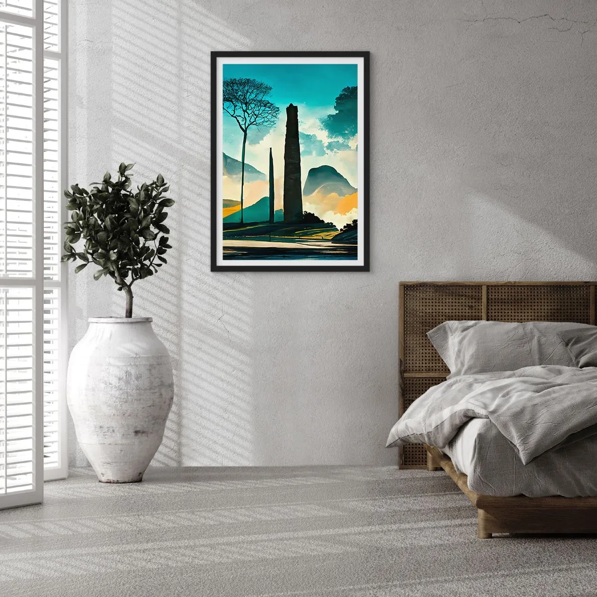 Poster in cornice nera - Un paesaggio misterioso con obelischi monumentali - 50x70cm - Sempre più in alto - Decorazione murale moderna per soggiorno e camera da letto ARTTOR