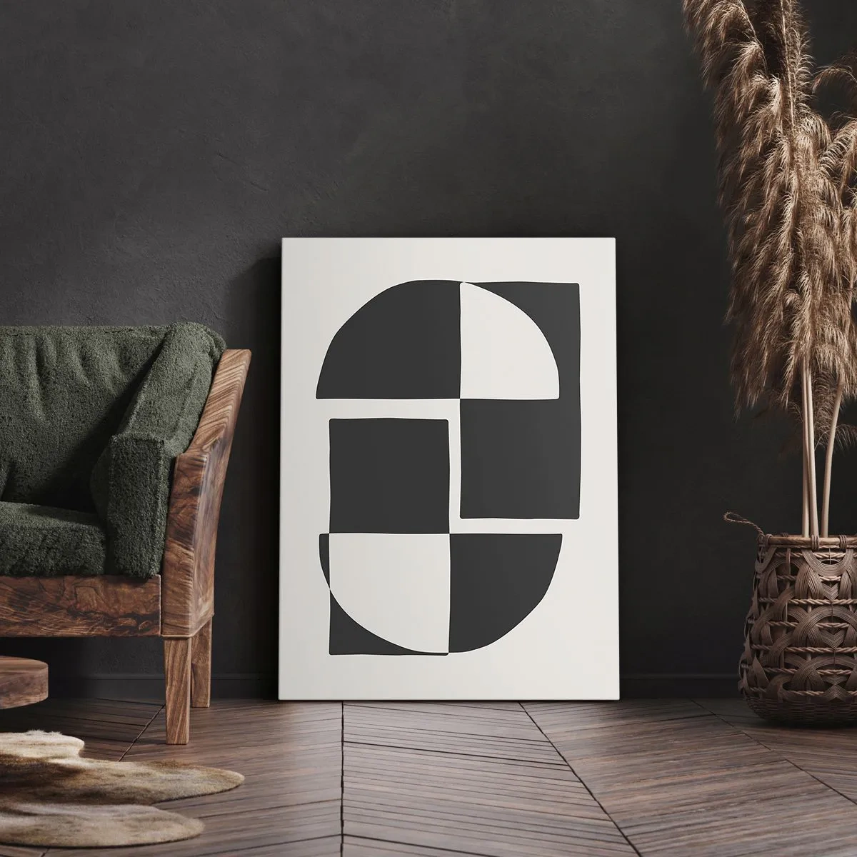 Quadro su tela - Stampe su Tela - Forme geometriche astratte in bianco e nero - 50x70cm - Antitesi - sintesi - Decorazione murale moderna per soggiorno e camera da letto ARTTOR