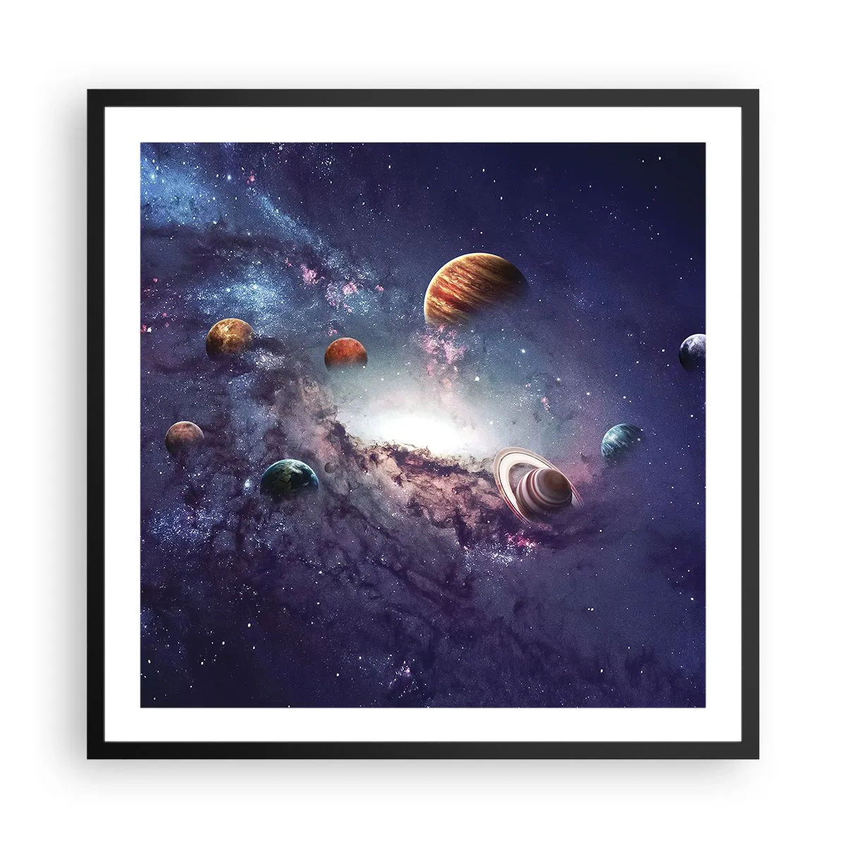 Poster in cornice nera - Sistema solare danzante - 60x60 cm