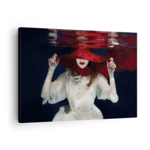 Quadro su tela - Stampe su Tela - Una donna con un cappello rosso immersa nell'acqua - 70x50cm - Donnagatto - Decorazione murale moderna per soggiorno e camera da letto ARTTOR