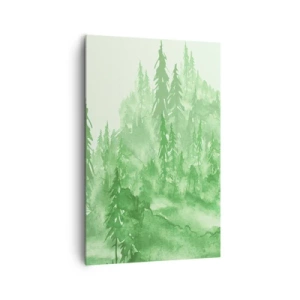 Quadro su tela - Stampe su Tela - Foresta verde in stile acquerello su sfondo chiaro - 80x120cm - Sfocato da una nebbia verde - Decorazione murale moderna per soggiorno e camera da letto ARTTOR