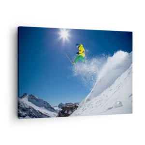Quadro su tela - Stampe su Tela - Sciatore in aria con le montagne sullo sfondo - 70x50cm - Ballando con i monti - Decorazione murale moderna per soggiorno e camera da letto ARTTOR