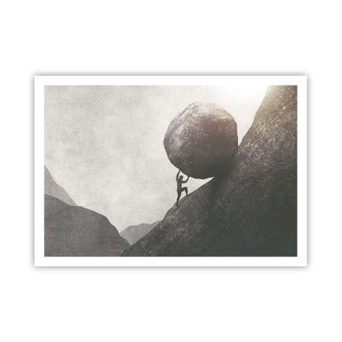 Poster - Un uomo che scala un enorme masso su una collina - 100x70cm - Credo contro ogni speranza - Decorazione murale moderna per soggiorno e camera da letto ARTTOR