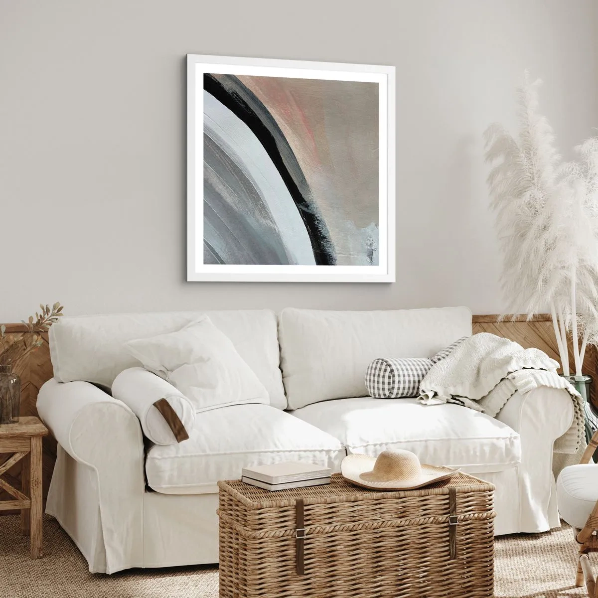 Poster in cornice bianca - Composizione: arco di nero e grigio - 60x60 cm