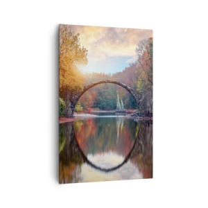 Quadro su tela - Stampe su Tela - Un ponte di pietra in uno scenario autunnale sopra acque calme - 80x120cm - Dall'altro lato dello specchio - Decorazione murale moderna per soggiorno e camera da letto ARTTOR