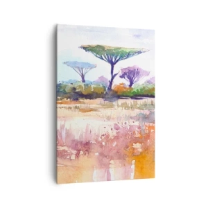 Quadro su tela - Stampe su Tela - Un pittoresco paesaggio di savana con colori ad acquerello - 70x100cm - I colori della savana - Decorazione murale moderna per soggiorno e camera da letto ARTTOR
