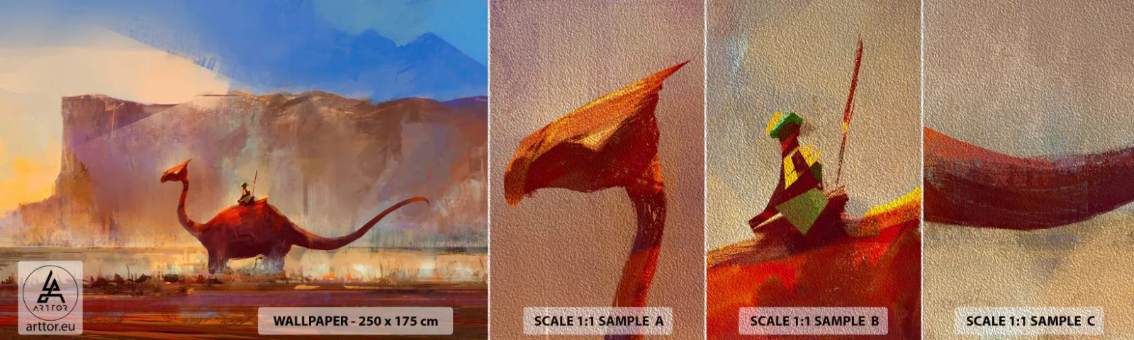 Campione di Fotomurale Premium Sand - Se non si fossero estinti - Astrazione, Dinosauro, Fantasia - 100x30 cm