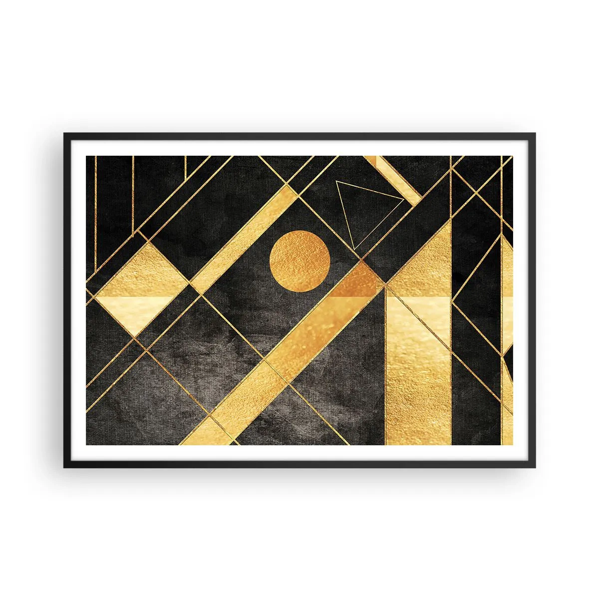 Poster in cornice nera - Forme geometriche nei toni dell'oro e del nero - 100x70cm - Sole del deserto - Decorazione murale moderna per soggiorno e camera da letto ARTTOR