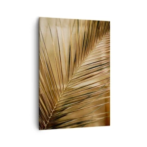 Quadro su tela - Stampe su Tela - Foglia di palma dorata su sfondo solido - 50x70cm - Colonnato naturale - Decorazione murale moderna per soggiorno e camera da letto ARTTOR