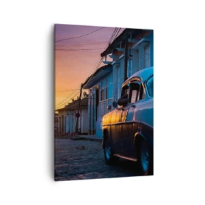 Quadro su tela - Stampe su Tela - Auto e bicicletta retrò sulla strada alla luce del sole al tramonto - 50x70cm - Qui il tempo rallenta - Decorazione murale moderna per soggiorno e camera da letto ARTTOR