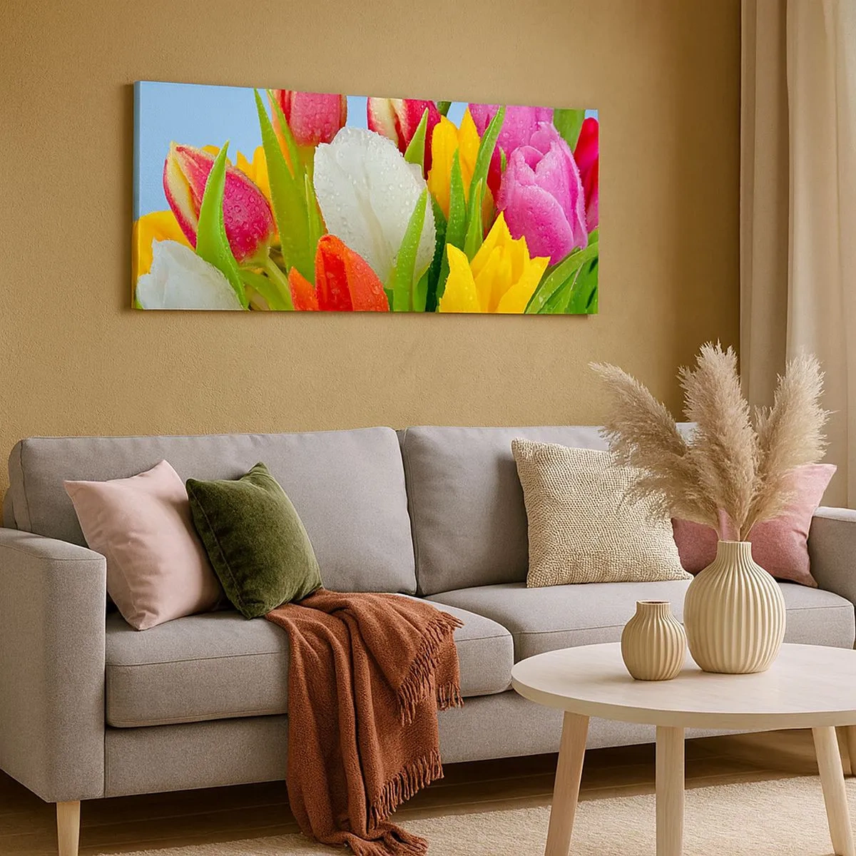 Quadro su tela - Stampe su Tela - Fiori multicolori nella rugiada - 100x40 cm