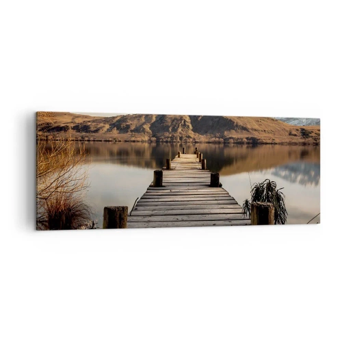 Quadro su tela - Stampe su Tela - Un molo di legno su un lago circondato da pittoresche colline - 140x50cm - Paesaggio nel silenzio - Decorazione murale moderna per soggiorno e camera da letto ARTTOR