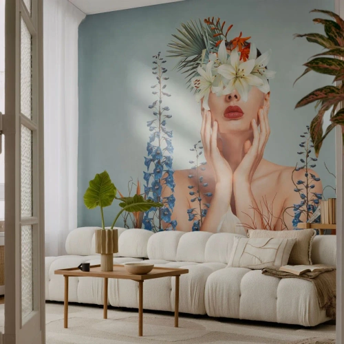 Fotomurali Premium Canvas - Donna - fiore - Astrazione, Donna, Fiori - 500x350 cm