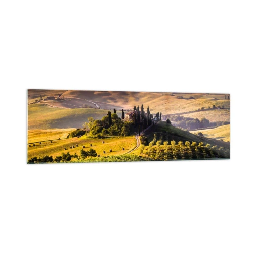 Quadro su vetro - Paesaggio toscano con vigneti e una casa su una collina - 160x50cm - Arcadia: paesaggio toscano - Decorazione murale moderna per soggiorno e camera da letto ARTTOR