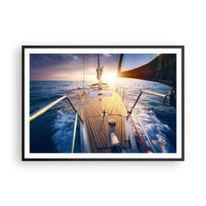 Poster in cornice nera - Yacht in mare durante il tramonto - 100x70cm - Correndo sulle onde - Decorazione murale moderna per soggiorno e camera da letto ARTTOR