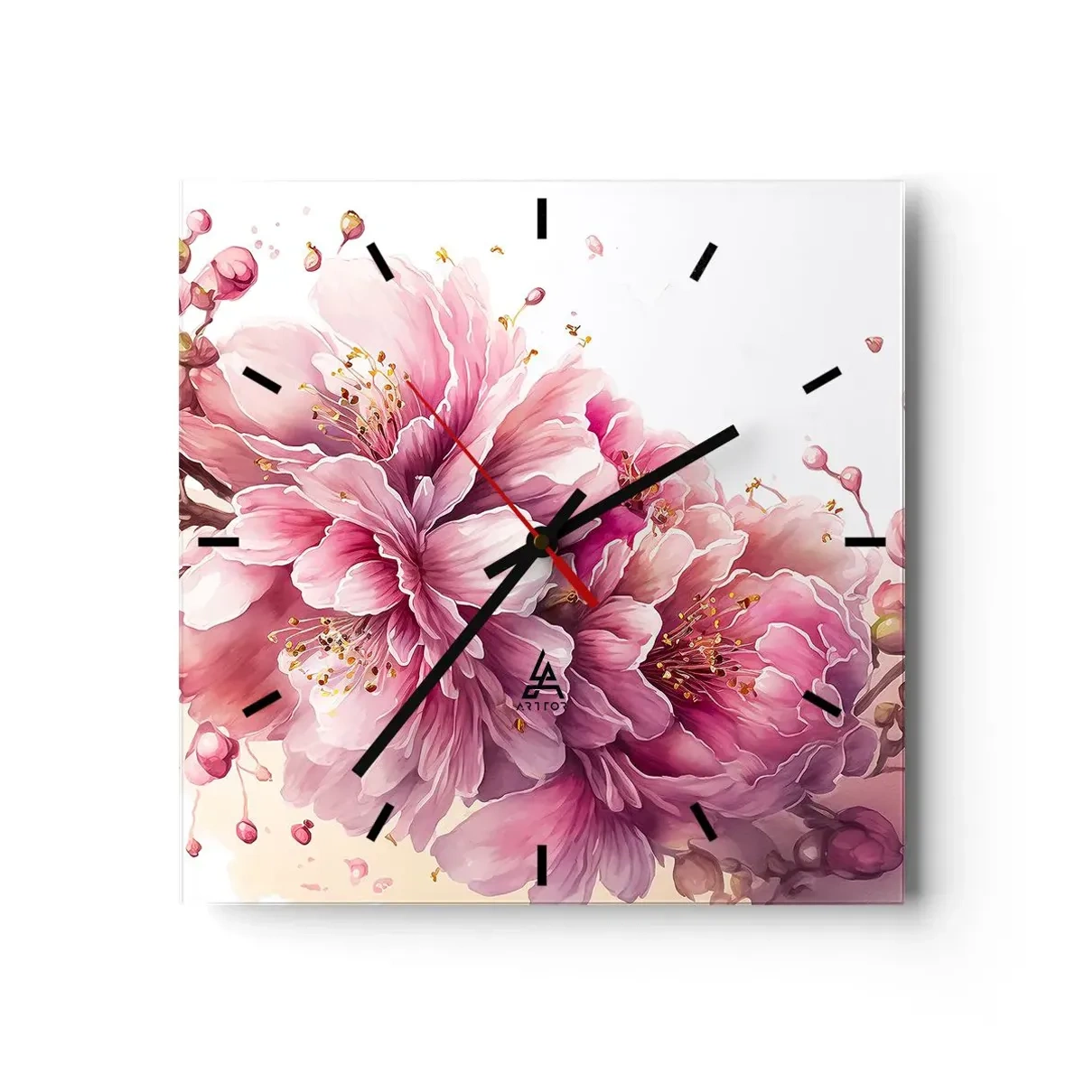 Orologio da parete - Orologio in Vetro - Delicati fiori di ciliegio in piena fioritura su uno sfondo chiaro - 30x30cm - Fiore di ciliegio - Decorazione murale moderna per soggiorno e camera da letto ARTTOR