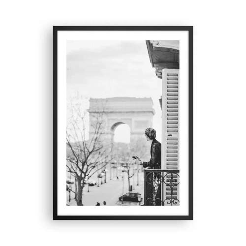 Poster in cornice nera - Uomo sul balcone con vista sull'Arco di Trionfo - 50x70cm - Camera con vista - Decorazione murale moderna per soggiorno e camera da letto ARTTOR