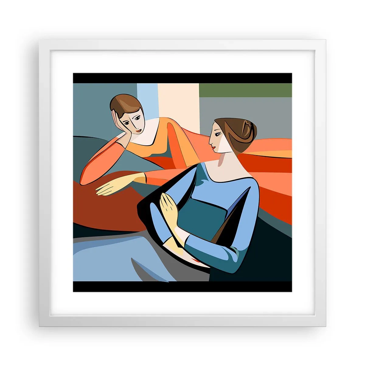 Poster in cornice bianca - Il momento delle confidenze - 40x40 cm