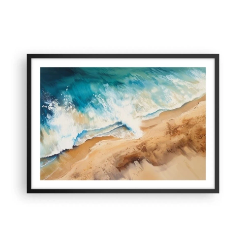 Poster in cornice nera - Un'onda del mare che si infrange contro la riva sabbiosa - 70x50cm - L'onda che ritorna - Decorazione murale moderna per soggiorno e camera da letto ARTTOR