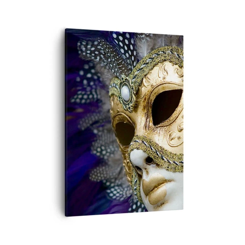 Quadro su tela - Stampe su Tela - Maschera veneziana dorata con piume decorative e ornamenti - 50x70cm - Ritratto di Venezia in oro - Decorazione murale moderna per soggiorno e camera da letto ARTTOR