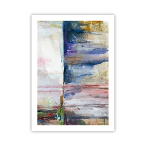 Poster - Una composizione astratta nei toni del blu, beige e rosa. - 50x70cm - Impressioni e suggestioni colorate - Decorazione murale moderna per soggiorno e camera da letto ARTTOR