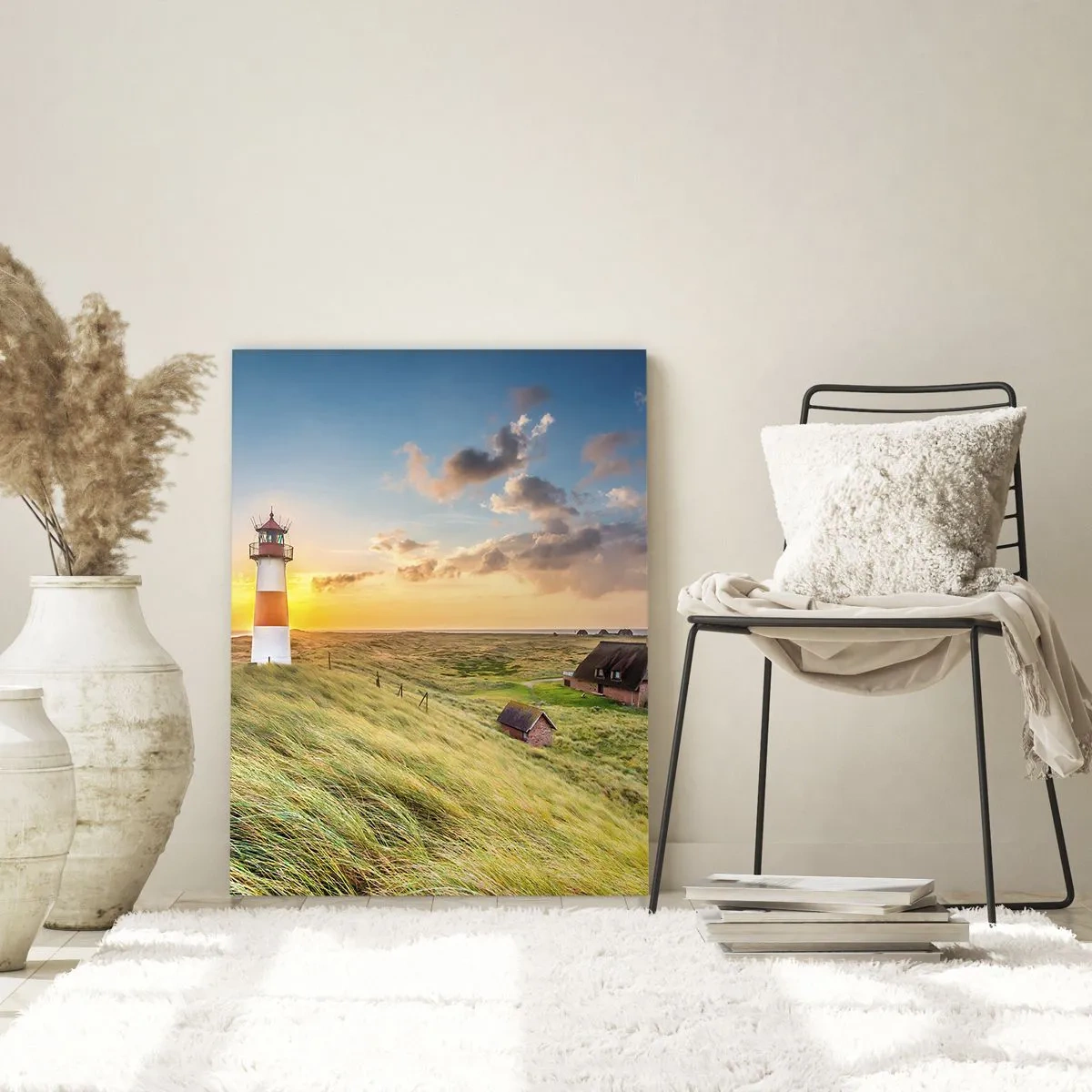 Quadro su vetro - Un faro al tramonto su un mare in tempesta - 50x70cm - Tra le onde - Decorazione murale moderna per soggiorno e camera da letto ARTTOR