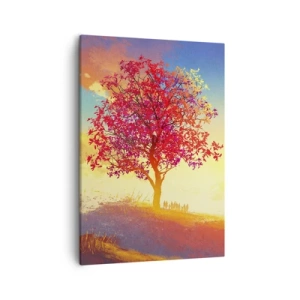 Quadro su tela - Stampe su Tela - Una figura su una collina accanto a un albero colorato alla luce del sole al tramonto - 50x70cm - Pellegrino alla meta - Decorazione murale moderna per soggiorno e camera da letto ARTTOR