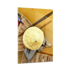 Quadro su vetro - Vista dall'alto di una barca e di una persona che indossa un cappello conico - 50x70cm - Vita sul Fiume Giallo - Decorazione murale moderna per soggiorno e camera da letto ARTTOR