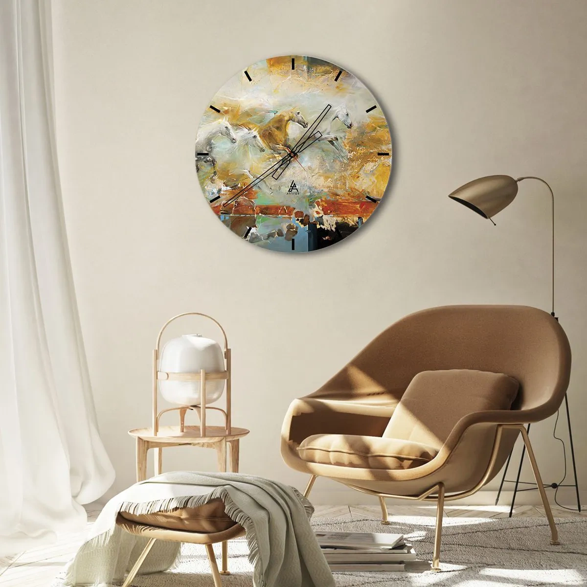 Orologio da parete - Orologio in Vetro - Cavalli astratti in movimento dinamico - 30x30cm - Al galoppo attraverso la luce - Decorazione murale moderna per soggiorno, cucina e camera da letto ARTTOR