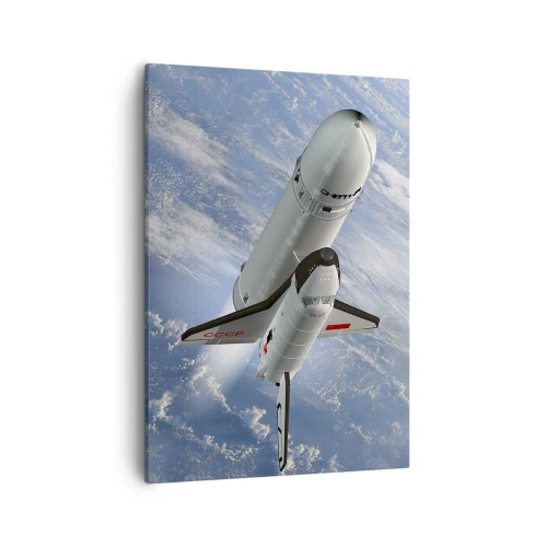 Quadro su tela - Stampe su Tela - Un razzo spaziale che si alza sullo sfondo della Terra - 50x70cm - Ascensione cosmica - Decorazione murale moderna per soggiorno e camera da letto ARTTOR