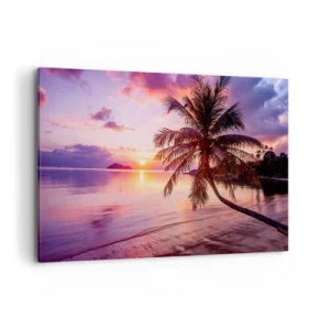 Quadro su tela - Stampe su Tela - Spiaggia tropicale con palme al tramonto - 120x80cm - Beatitudine a perdita d'occhio - Decorazione murale moderna per soggiorno e camera da letto ARTTOR