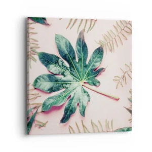 Quadro su tela - Stampe su Tela - Studio di verde su sfondo rosa - 40x40 cm
