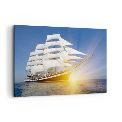 Quadro su tela - Stampe su Tela - Una nave a vela in mare alla luce del sole al tramonto - 120x80cm - Il loro tempo non passa mai - Decorazione murale moderna per soggiorno e camera da letto ARTTOR