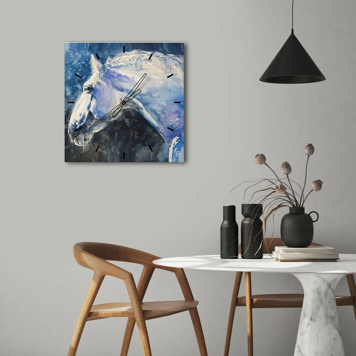 Orologio da parete - Orologio in Vetro - Ritratto in luce blu - 40x40 cm
