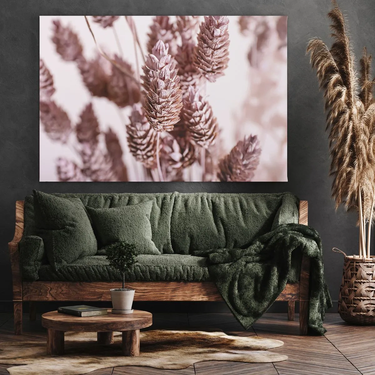 Quadro su tela - Stampe su Tela - Un primo piano delle delicate spighe rosa delle erbe ornamentali - 70x50cm - A prima vista poco appariscenti - Decorazione murale moderna per soggiorno e camera da letto ARTTOR
